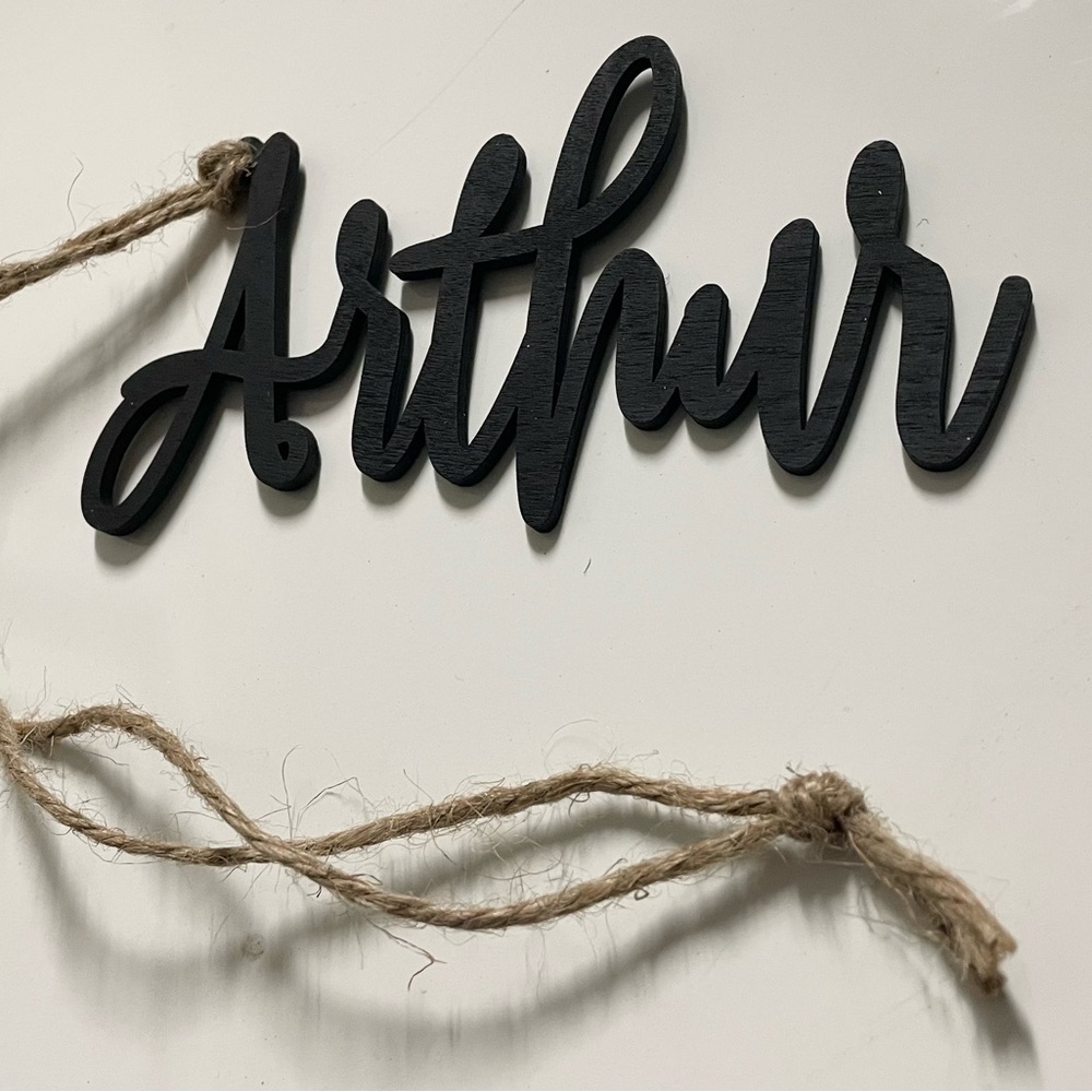 Black Wooden Name to hang on stocking/ornament or to use as a gift tag!